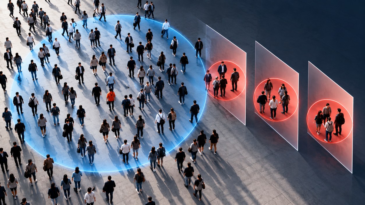 Confronto visivo tra broad targeting e targeting per interessi nelle Meta Ads